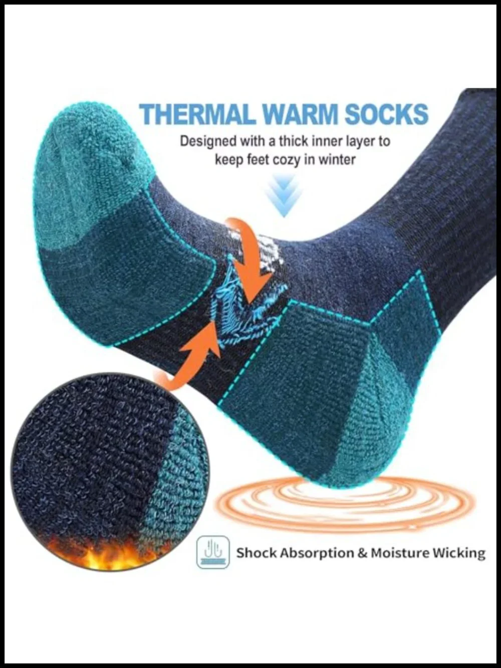 Men's Merino Wool Hiking Socks Thermal Winter Warm Cushioned Moisture Wicking